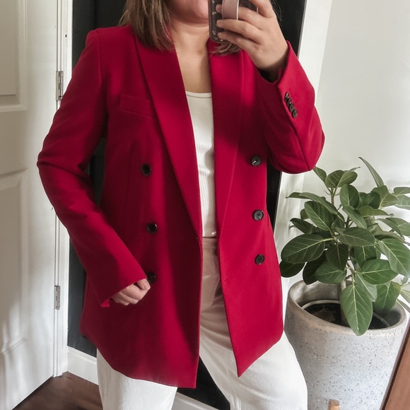 Zara Like New Double Breasted Blazer Jacket in Deep Red. Size S - Picture 13 of 14